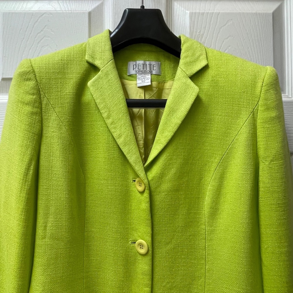 Vintage Petite Sophisticate Women's 10P Lime Green Blazer Rayon 80's - Picture 4 of 14